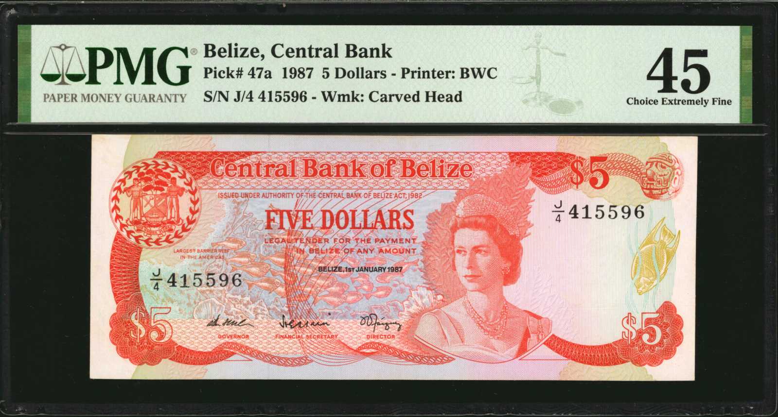 image for: Belize  5 dollars (B305bs)