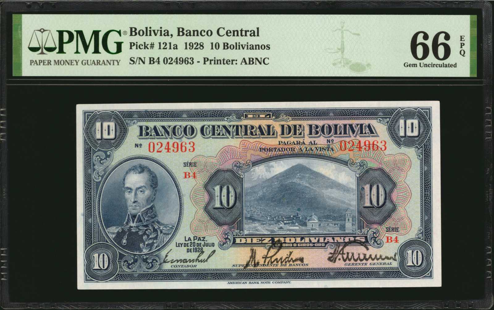 image for: Bolivia  10 bolivianos = 1 bolivar(B309f)