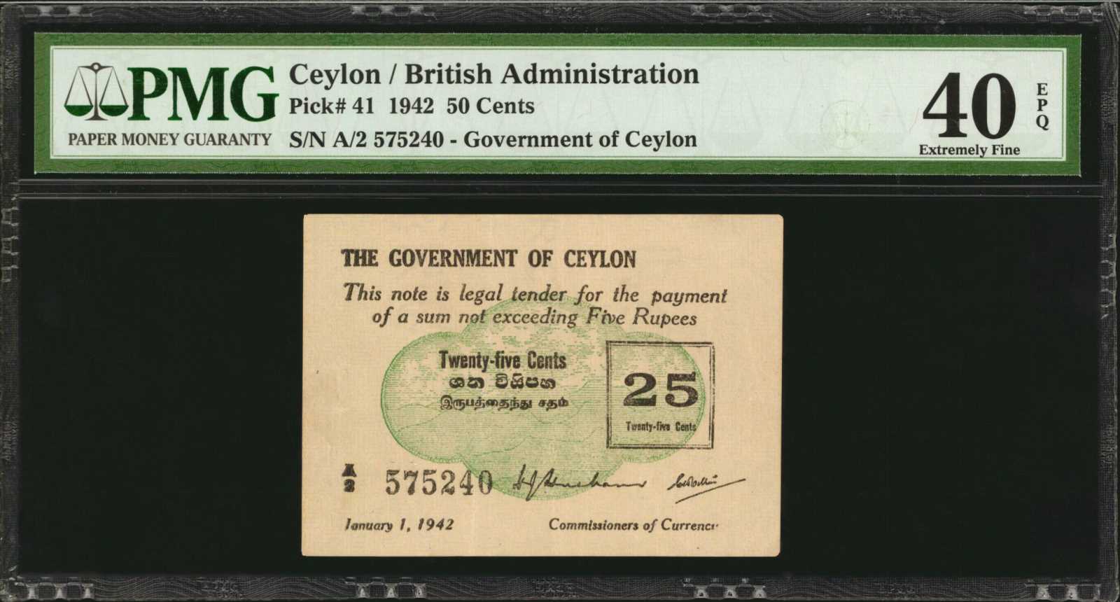 image for: Ceylon  25 cents (B235a)