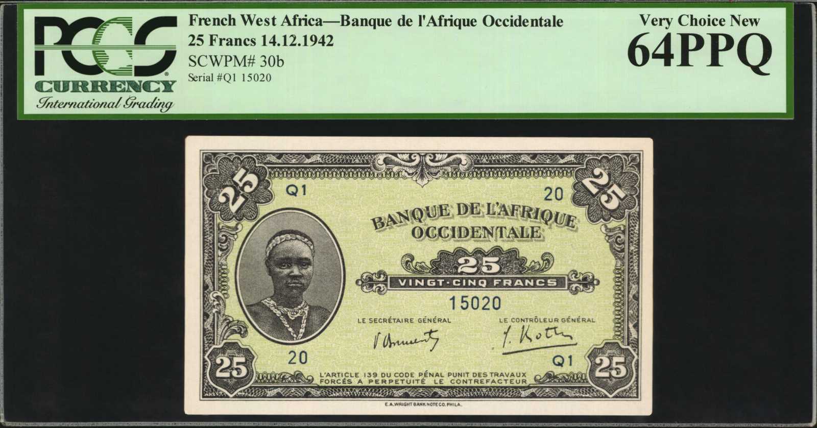 image for: French West Africa  25 francs(B117as)