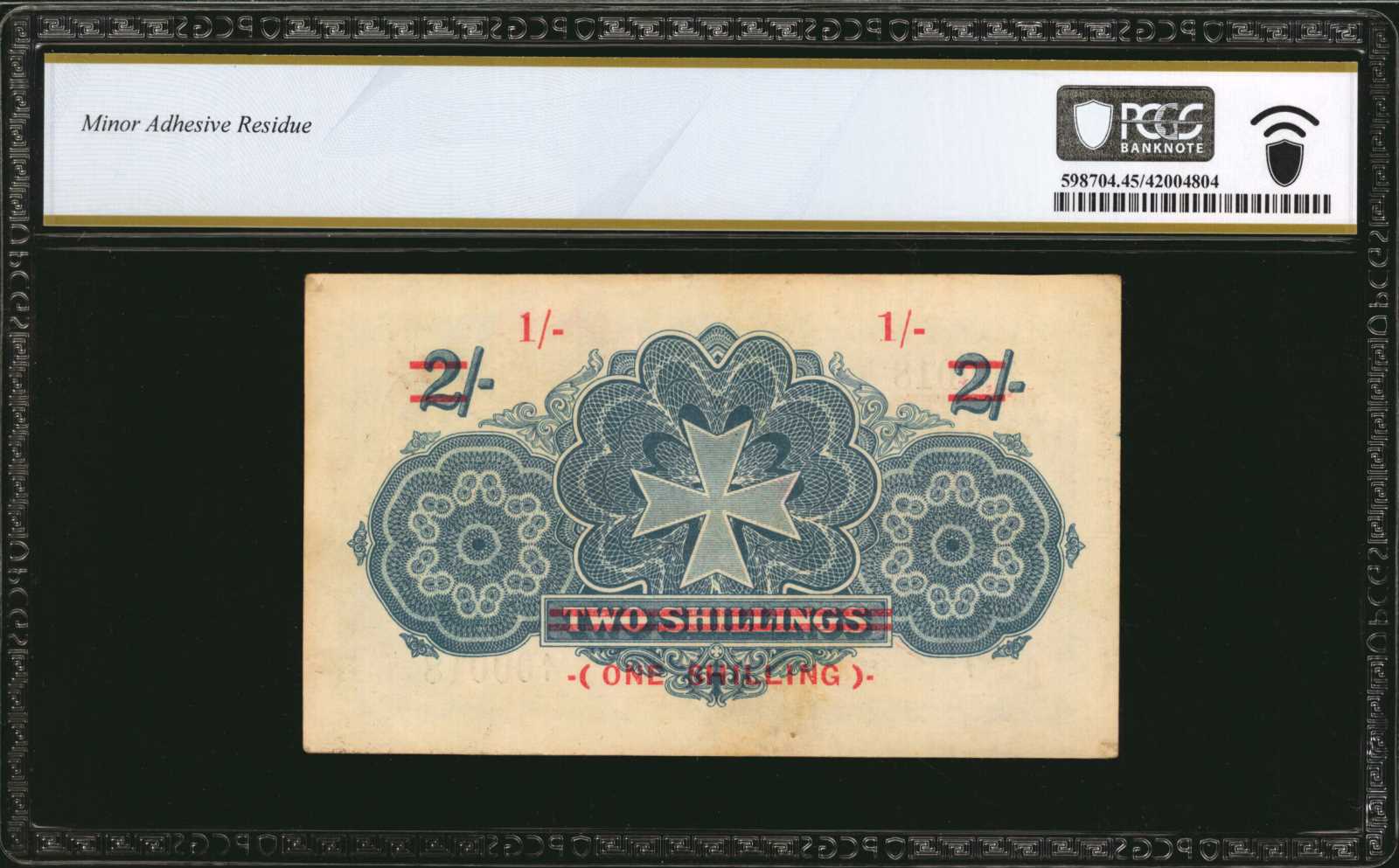 image for: Malta  1 shilling on 2 shillings (B114a)