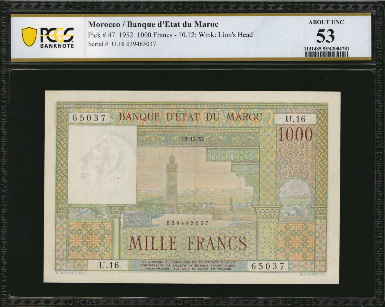 image for: Morocco  10,000 francs(B230as)