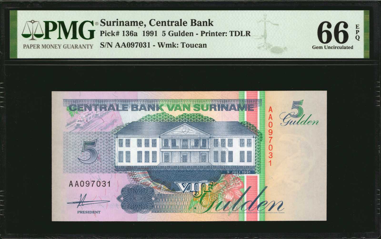 image for: Suriname  5 gulden (guilders)(B522d)