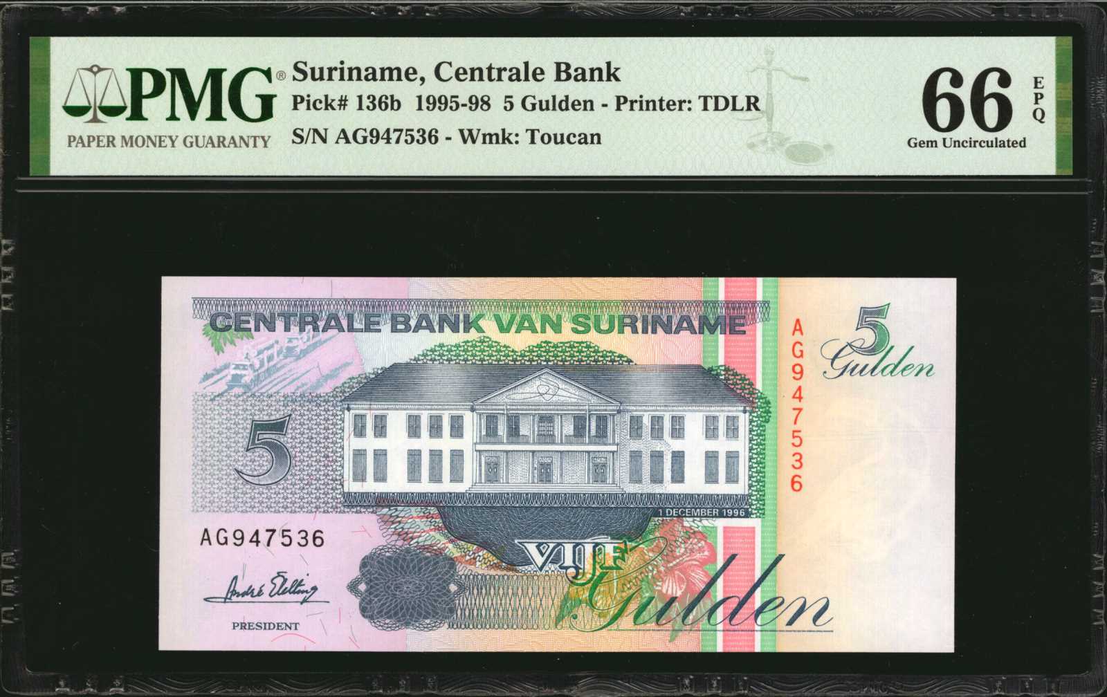 image for: Suriname  5 gulden (guilders)(B522d)
