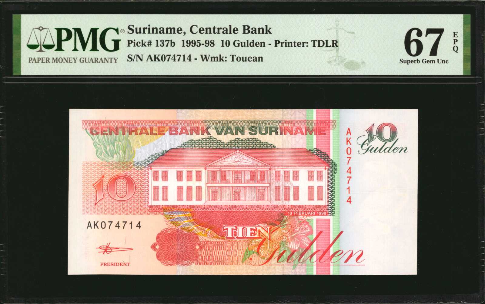 image for: Suriname  10 gulden (guilders)(B523as)