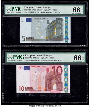 European Pennyral Bank 5 euro B101n2,P8m Sig 2 Trichet Printer F Coin  Pricing Guide