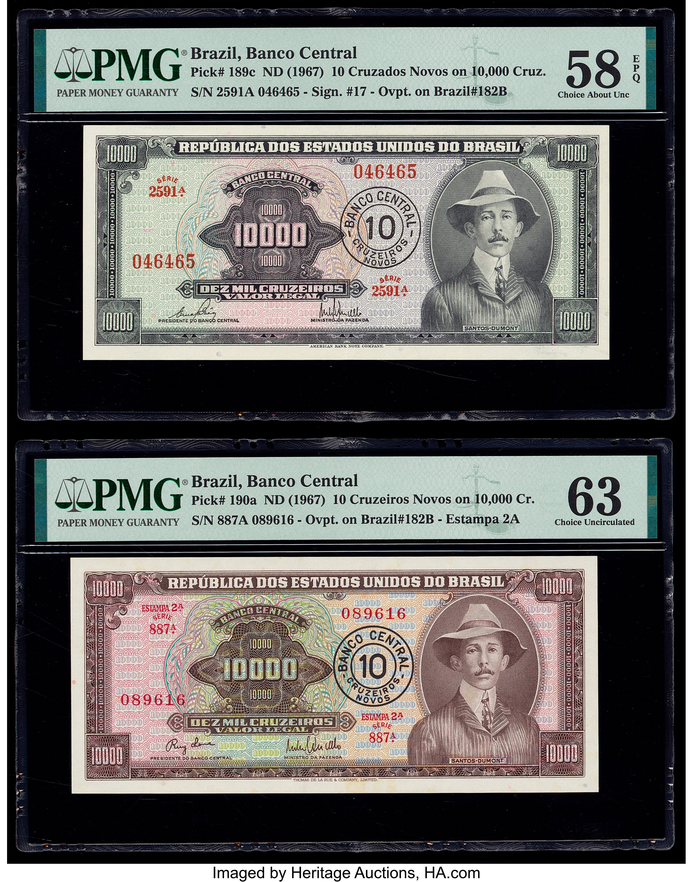 image for: Brazil  10 cruzeiros novos on 10,000 cruzeiros (B809cs)