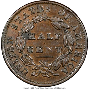 image for: 1834 1/2 C C-1, B-1, R.1, AU55 NGC. NGC Census: (84/429). PCGS Population: (2/16). CDN: $215 Whsle. Bid for NGC/PCGS AU55. ...