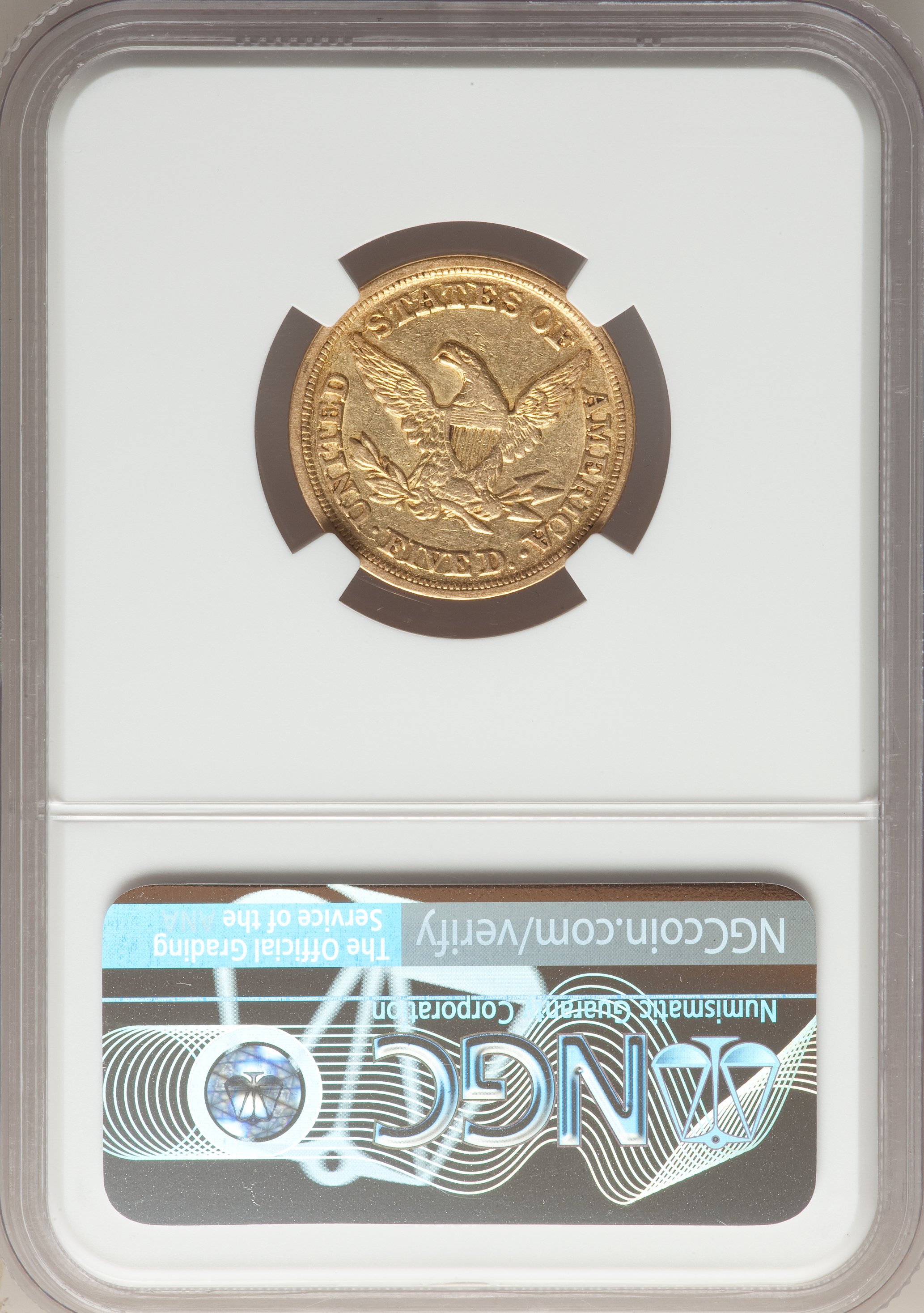 image for: 1851-D $5 Weak D AU50 NGC. NGC Census: (0/0). PCGS Population: (1/2). CDN: $1,760 Whsle. Bid for NGC/PCGS AU50. ...