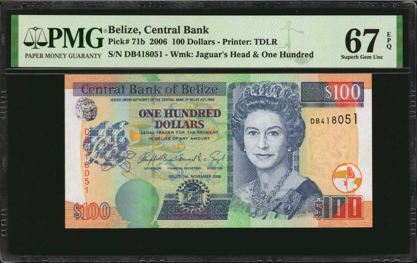 image for: Belize  100 dollars (B329c)