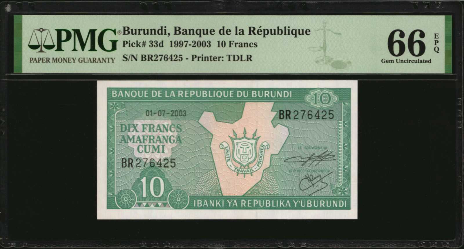 image for: Burundi  10 francs (B214h)