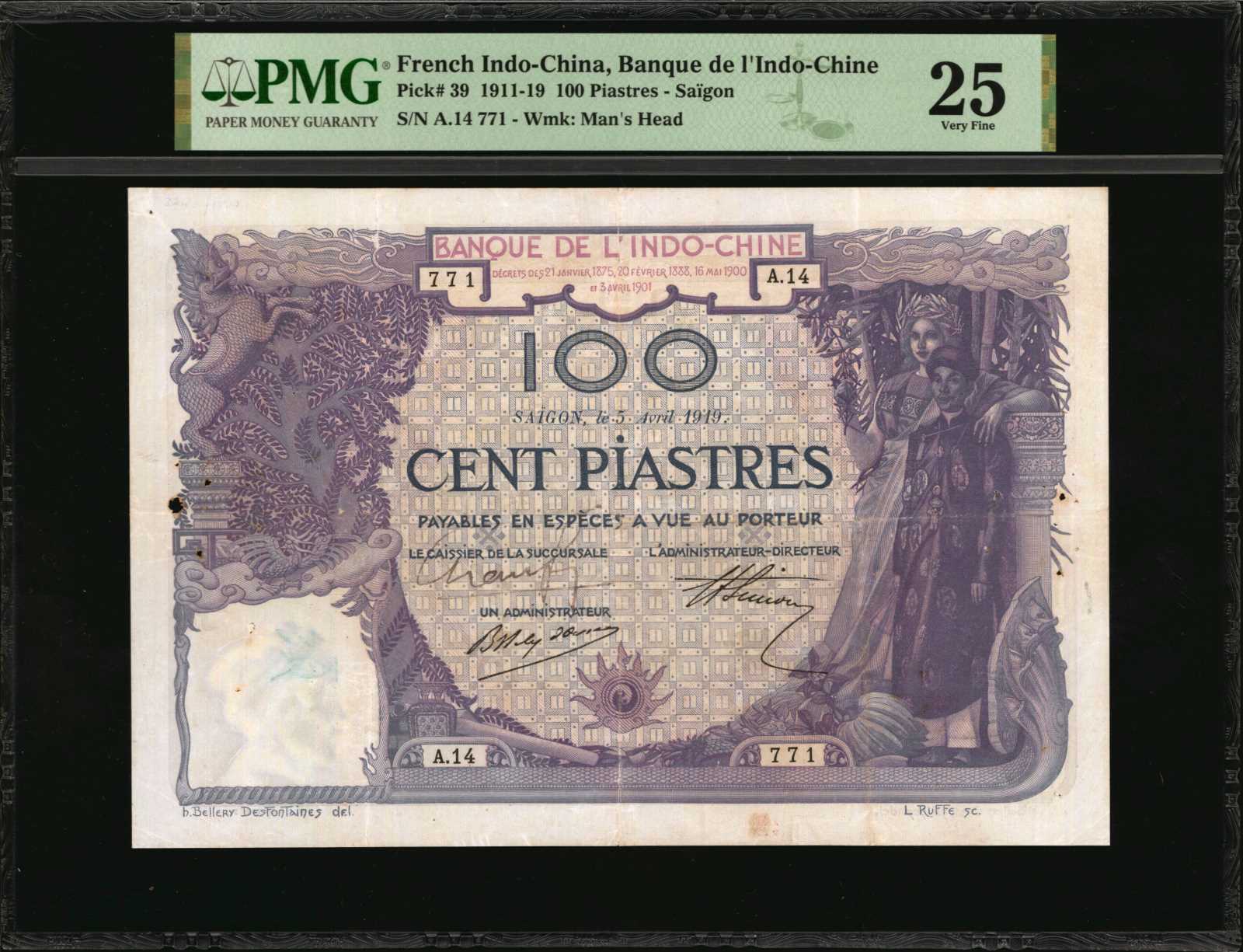image for: French Indo-China  100 piastres(B123a)