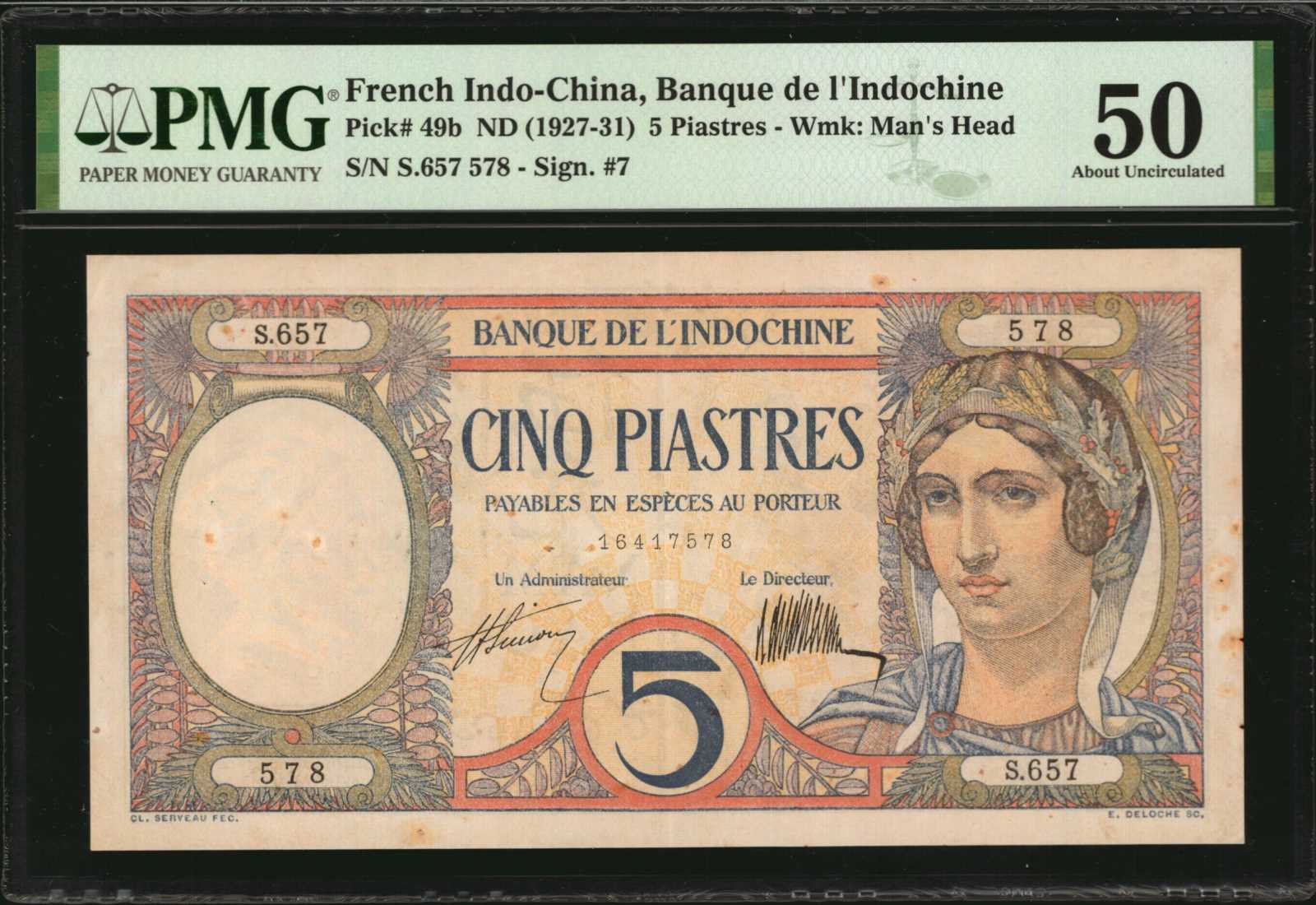 image for: French Indo-China  5 piastres(B136b)