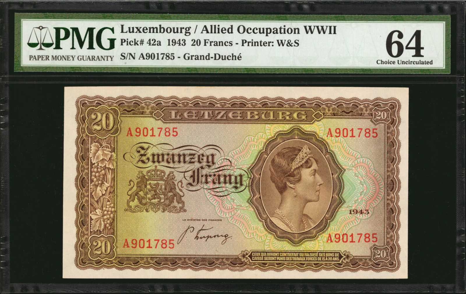 image for: Luxembourg  20 frang (francs) (B327a)