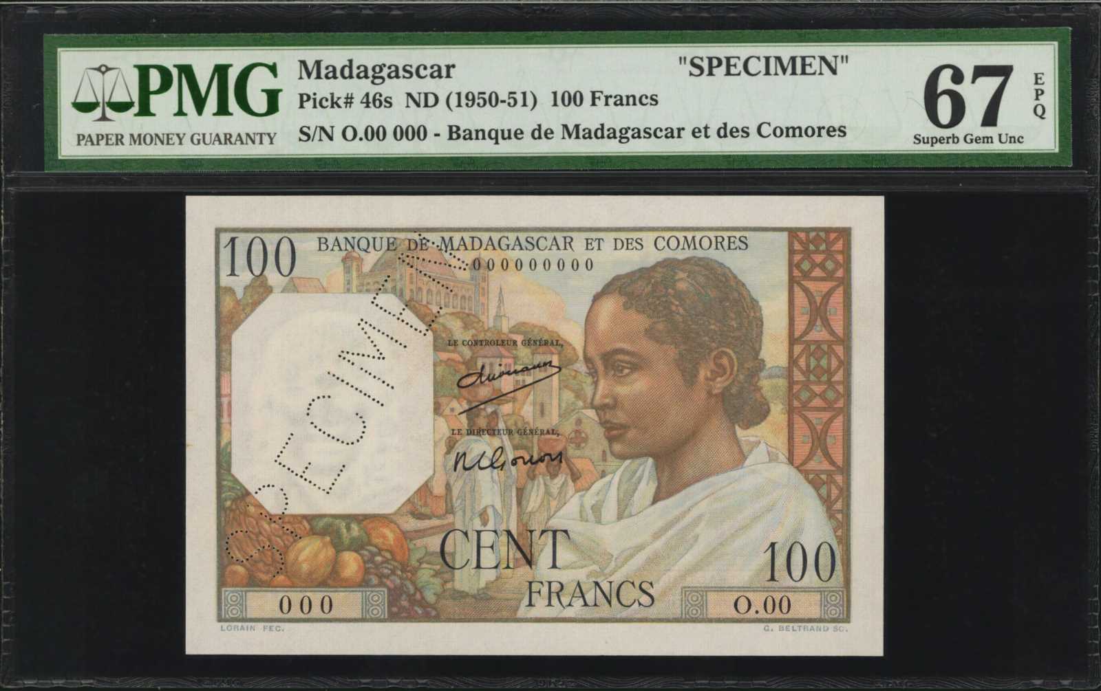 image for: Madagascar and Comoros  100 francs(B102b)