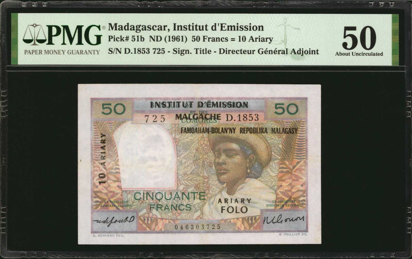 image for: Malagasy Republic  50 francs = 10 ariary(B101a)