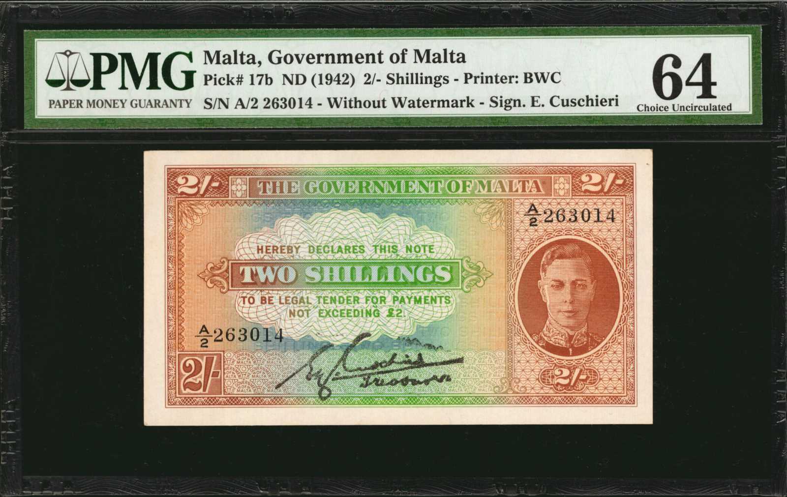 image for: Malta  2 shillings (B116b)