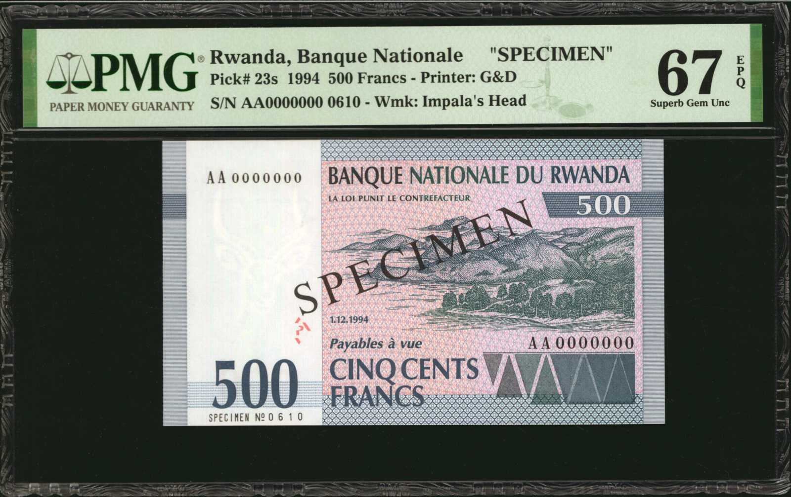 image for: Rwanda  500 francs (B122as)