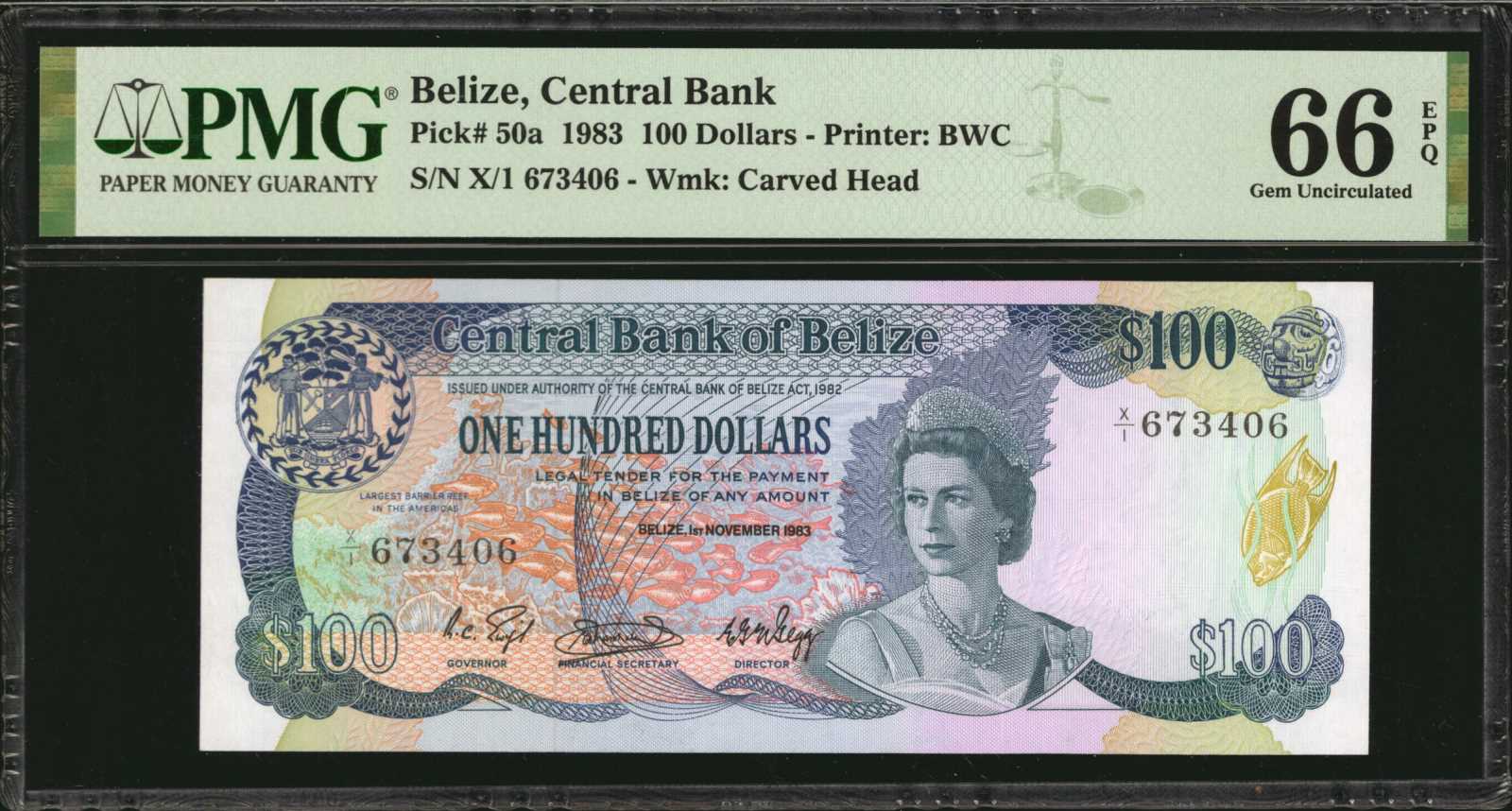 image for: Belize  100 dollars (B308as1)