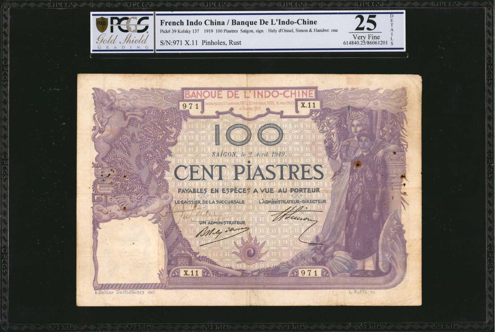 image for: French Indo-China  100 piastres(B123a)