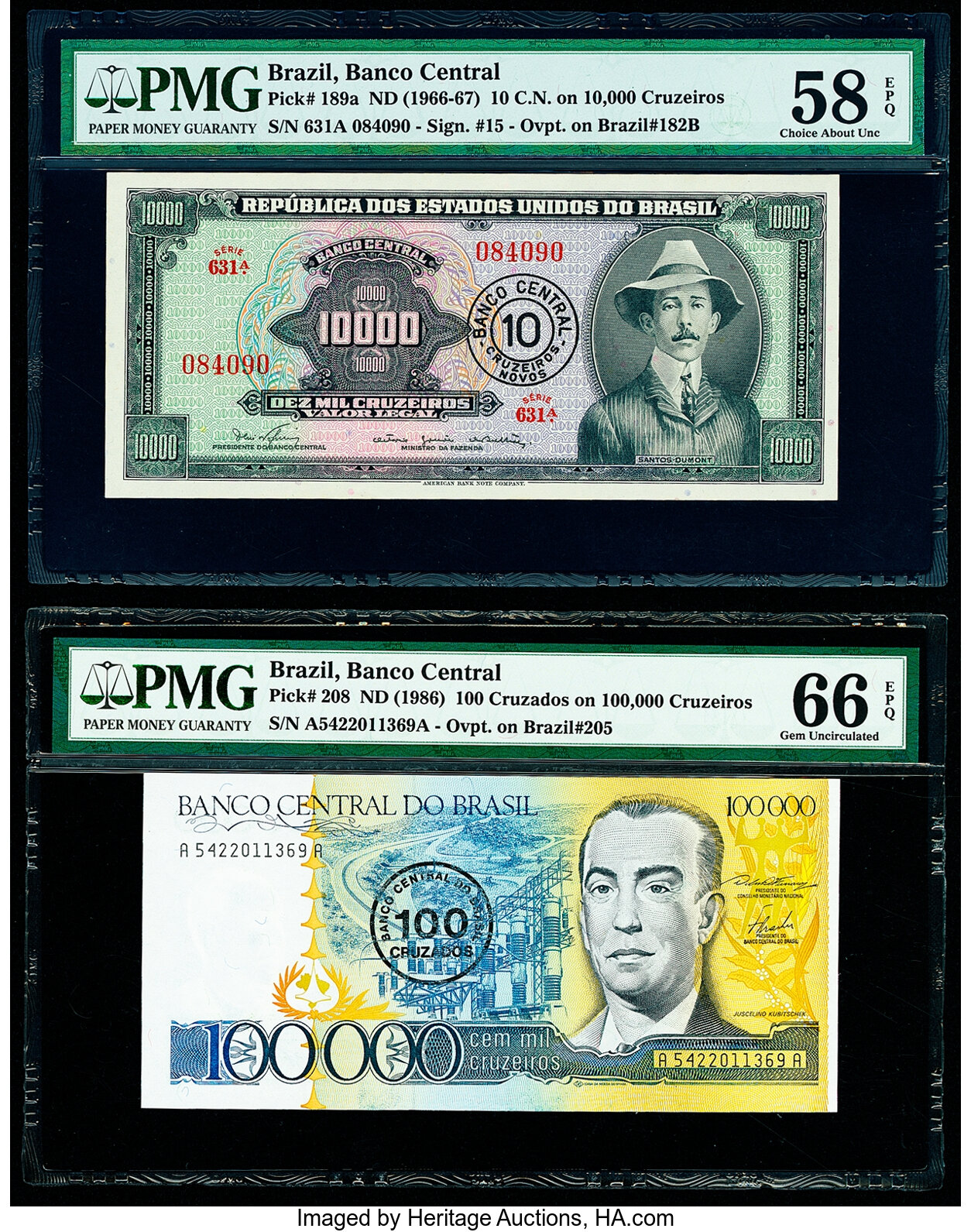 image for: Brazil  10 cruzeiros novos on 10,000 cruzeiros (B809cs)