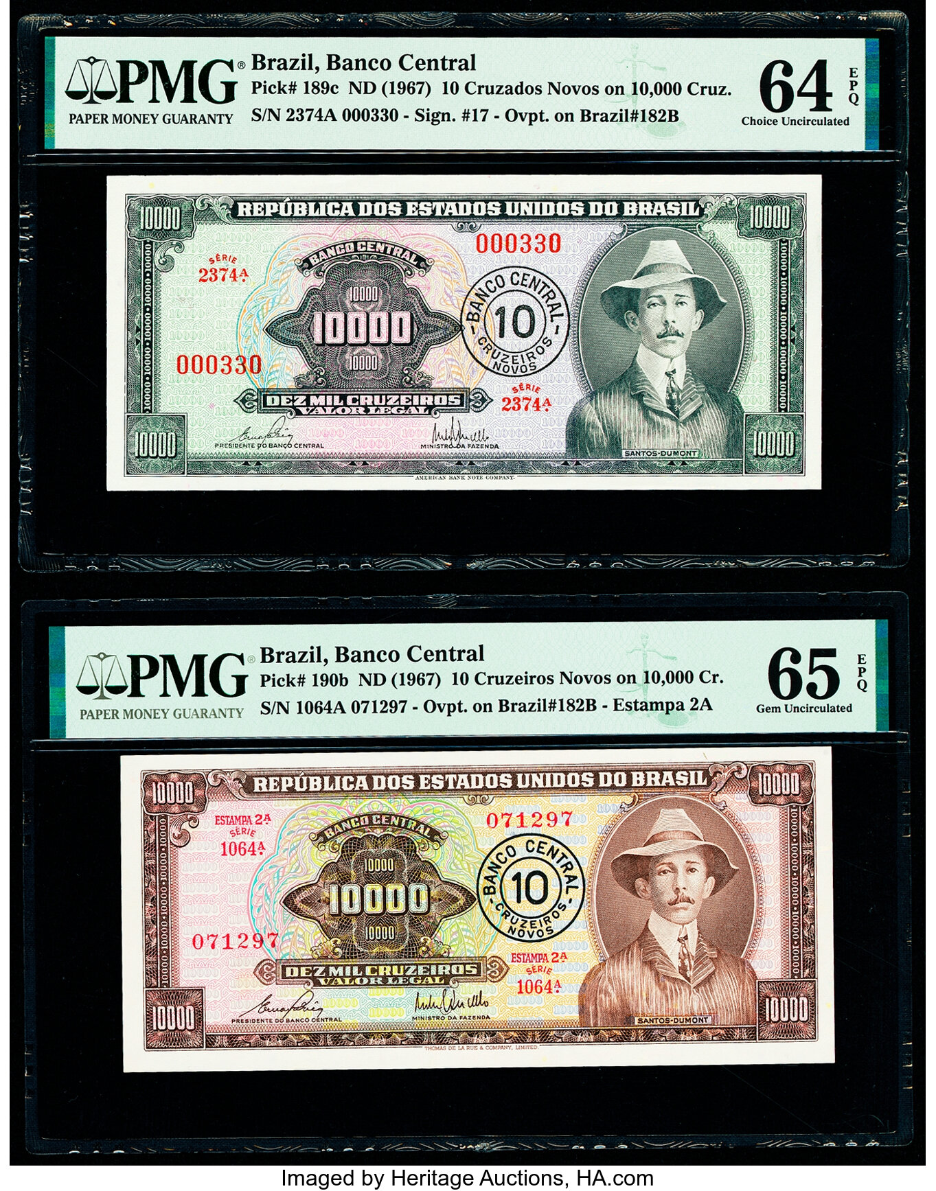 image for: Brazil  10 cruzeiros novos on 10,000 cruzeiros (B809cs)