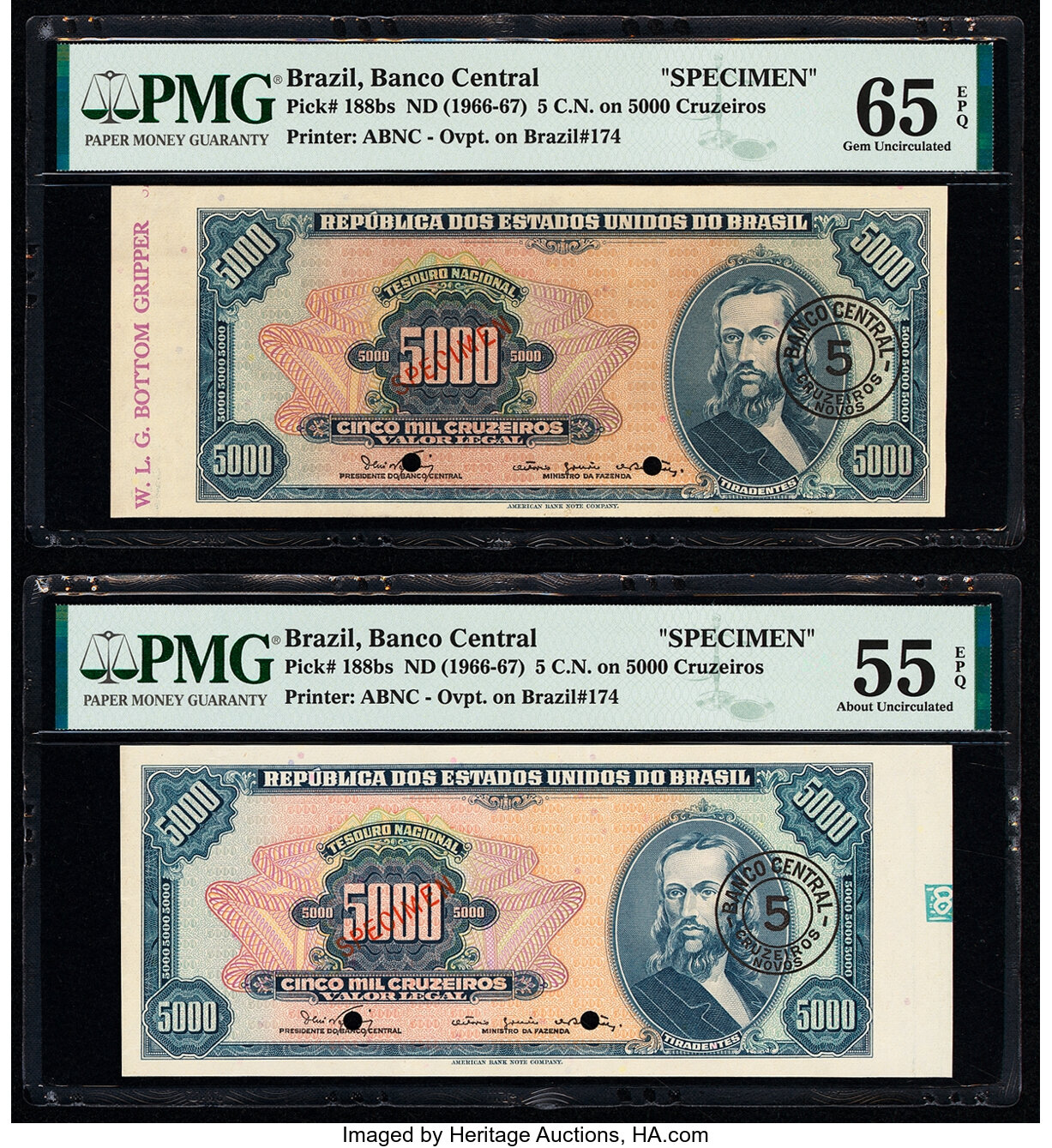 image for: Brazil  5 cruzeiros novos on 5,000 cruzeiros (B808bp)