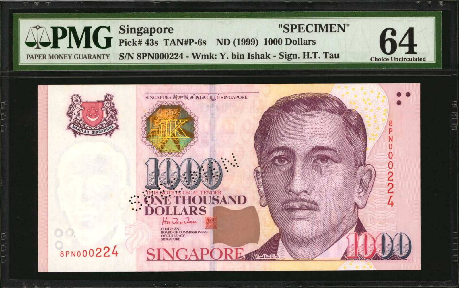 image for: Singapore  1,000 dollars (B137a)