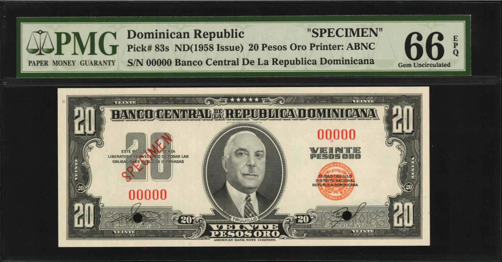  Two diagonal red MUESTRA ovpts front; all-zero s/n 