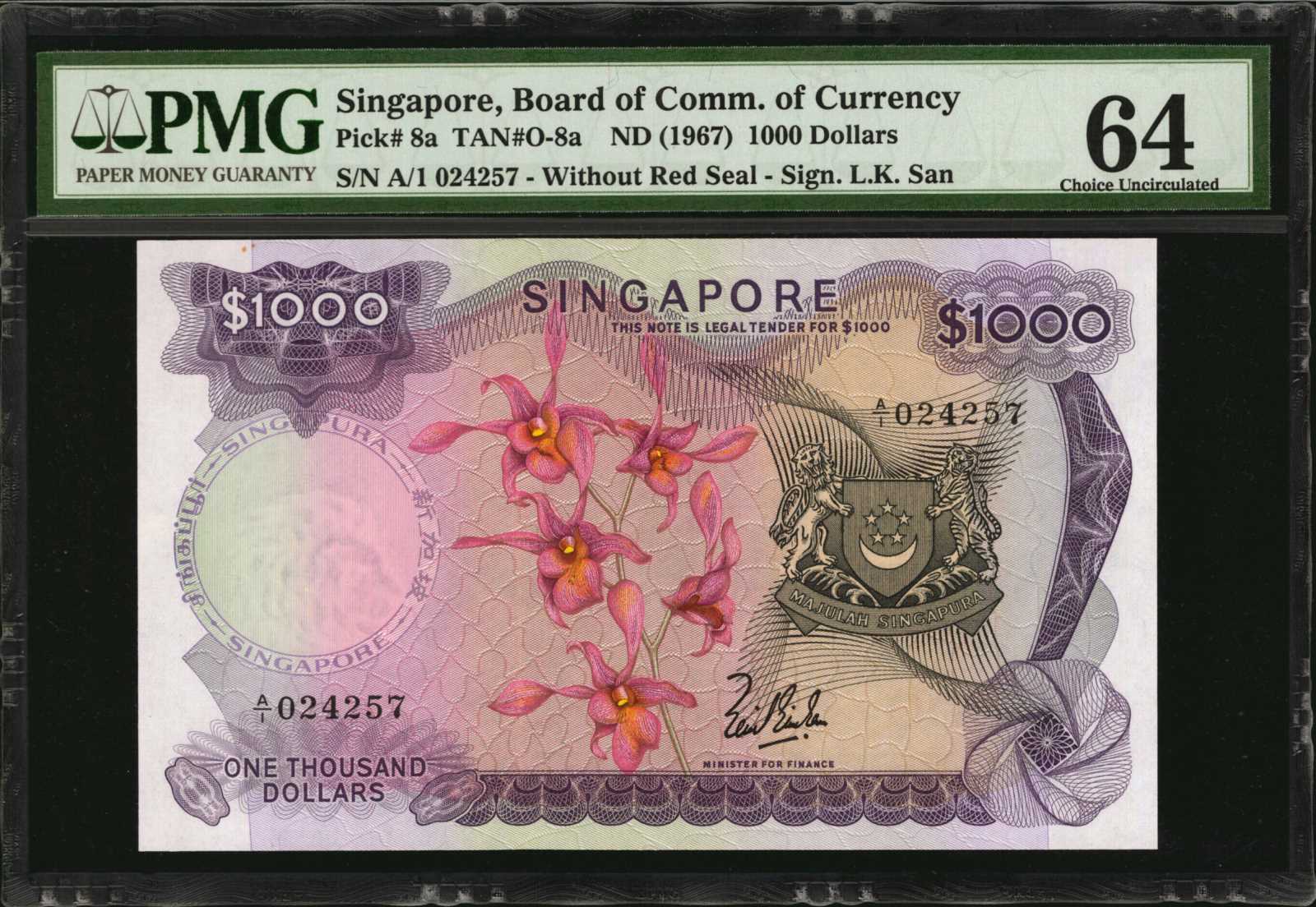 image for: Singapore  1,000 dollars (B108dz)