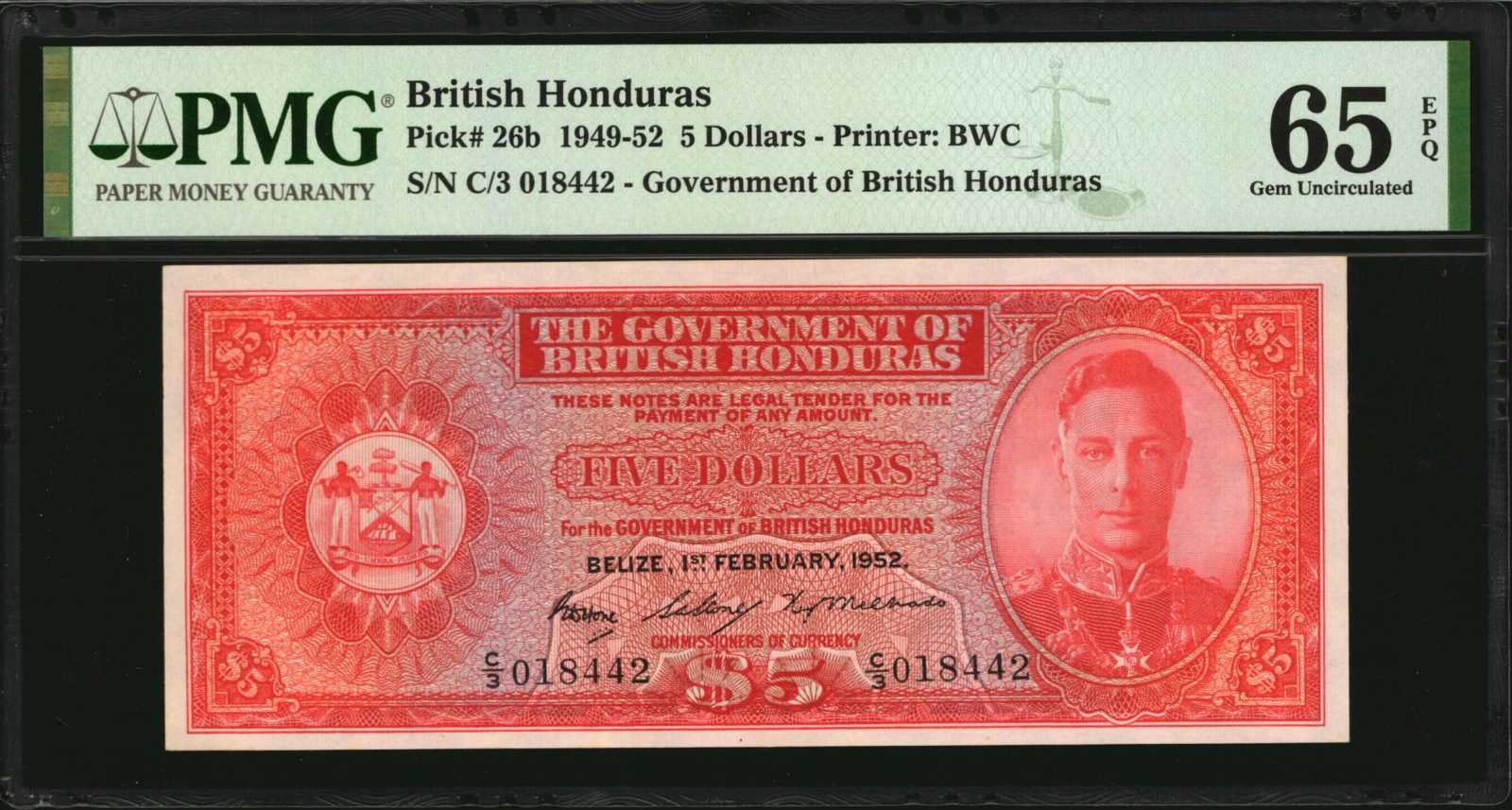image for: British Honduras  5 dollars (B125a)
