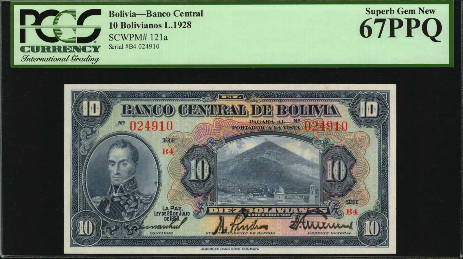 image for: Bolivia  10 bolivianos = 1 bolivar(B309g)