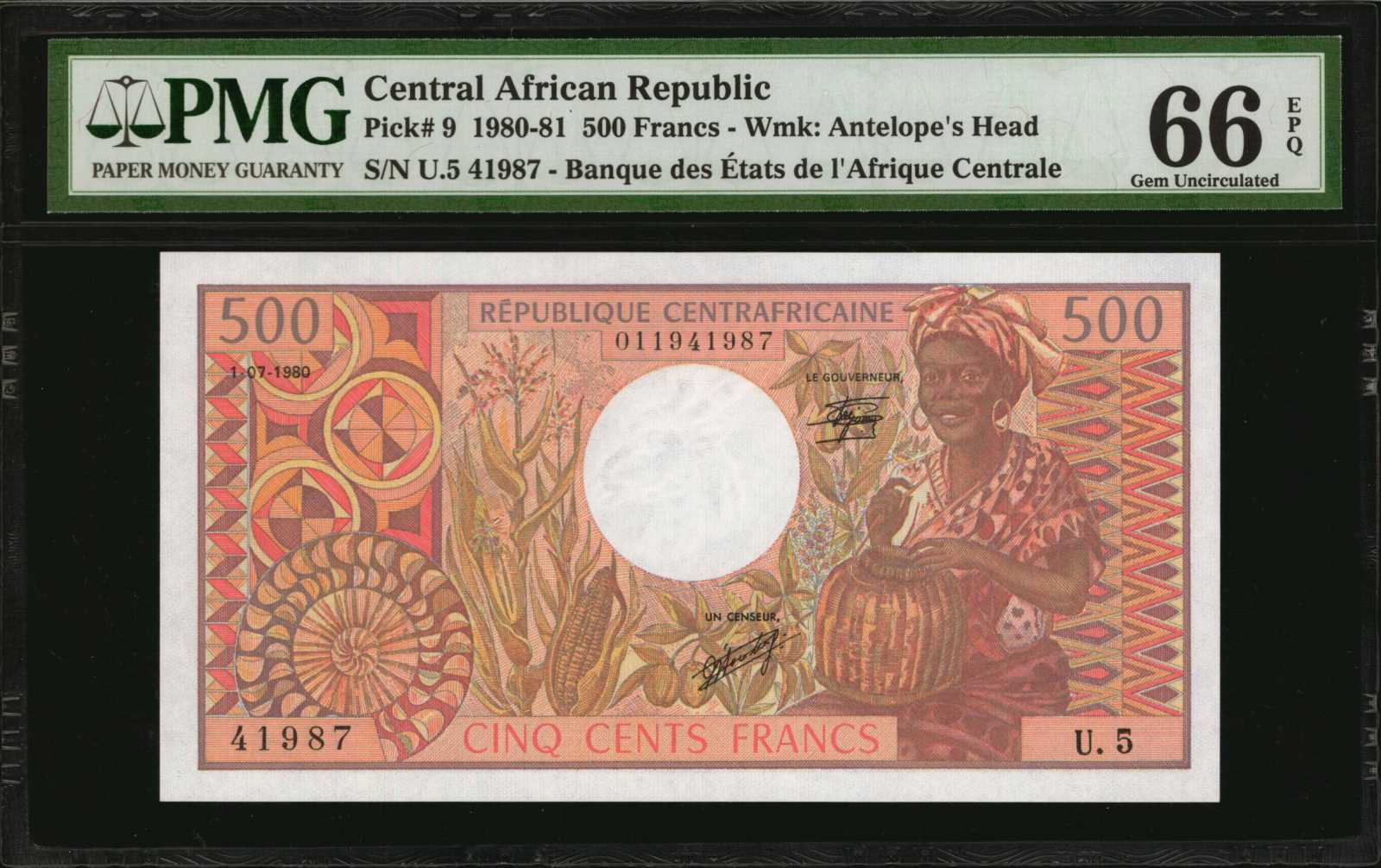 image for: Central African Republic  500 francs(B105a)