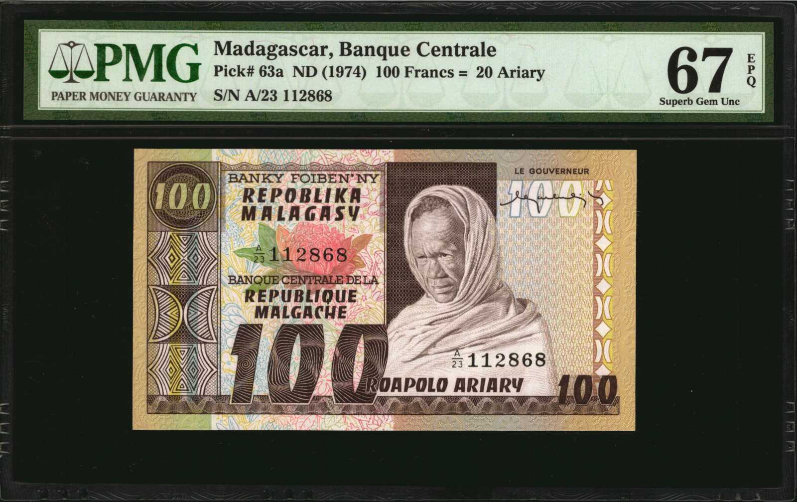 image for: Malagasy Republic  100 francs = roapolo (B202as1)