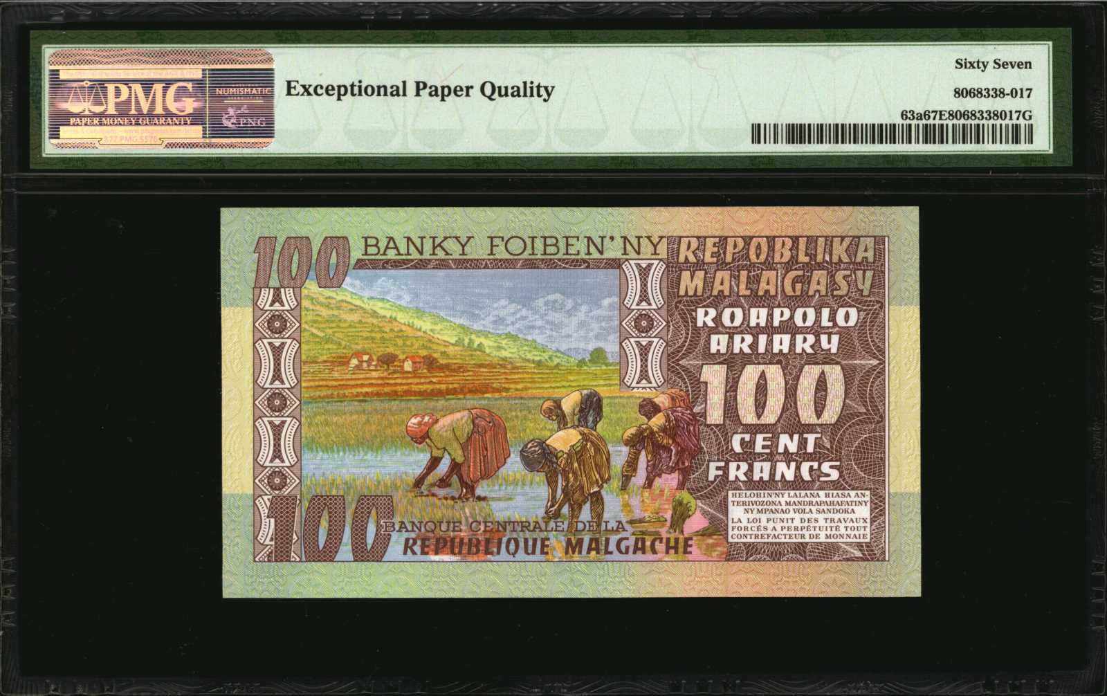 image for: Malagasy Republic  100 francs = roapolo (B202as1)