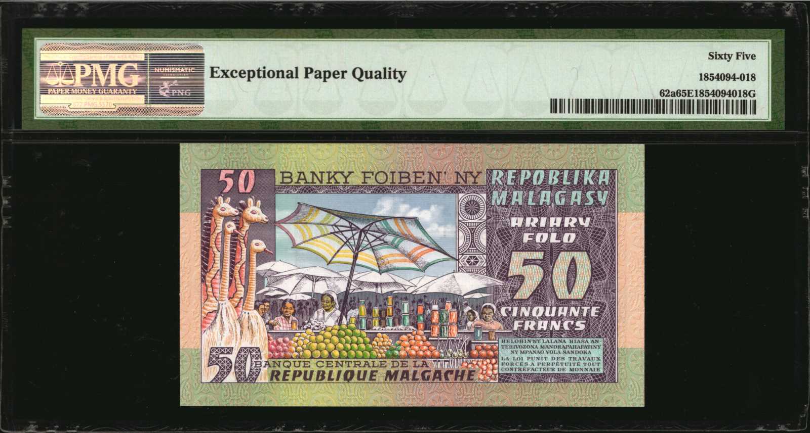 image for: Malagasy Republic  100 francs = roapolo (B202as1)