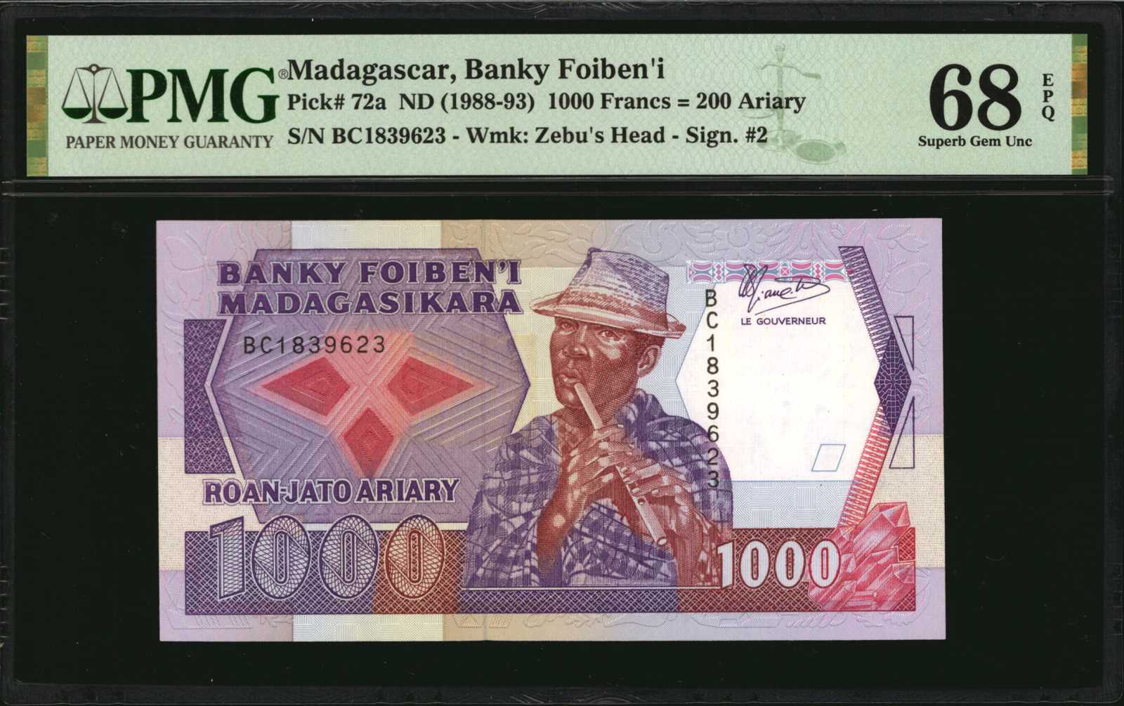 image for: Madagascar  1,000 francs = roan-jato (200) ariary(B306bs)