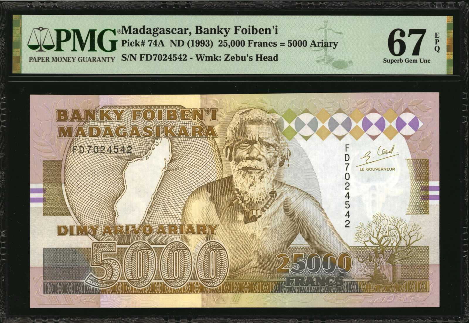 image for: Madagascar  5,000 francs = arivo (1,000) ariary(B307as)
