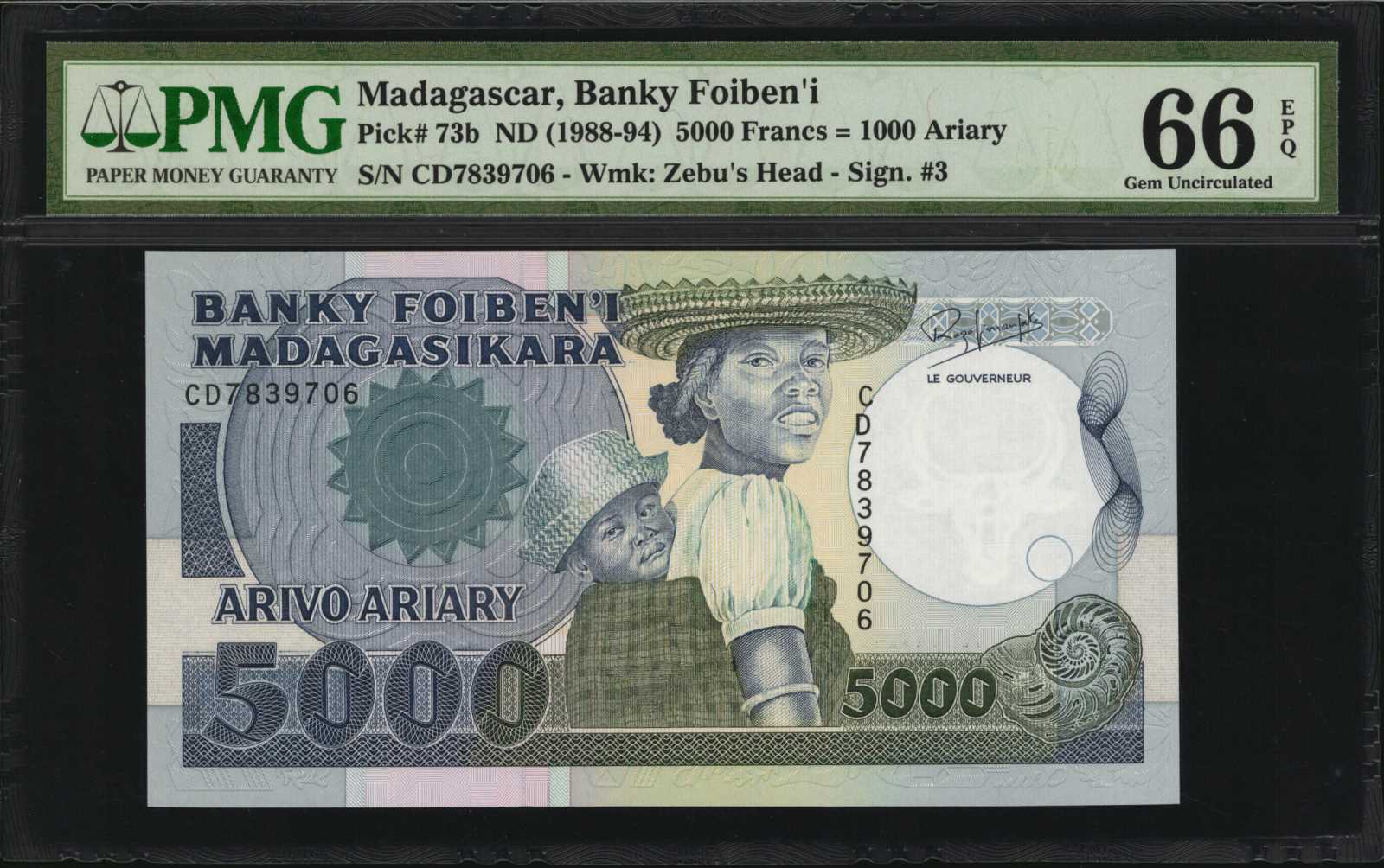 image for: Madagascar  5,000 francs = arivo (1,000) ariary(B307b)