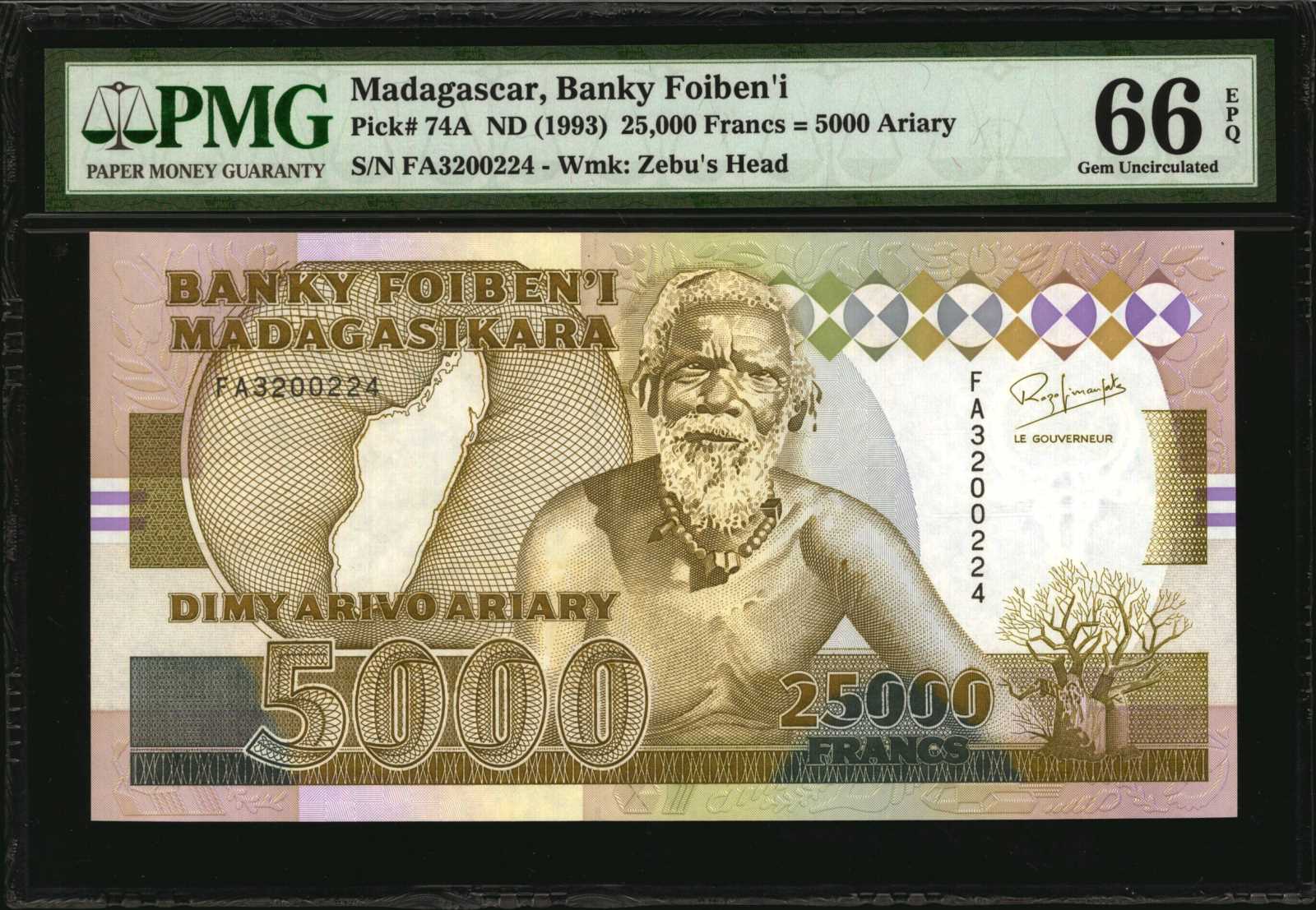 image for: Madagascar  25,000 francs = 5,000 ariary(B310as)