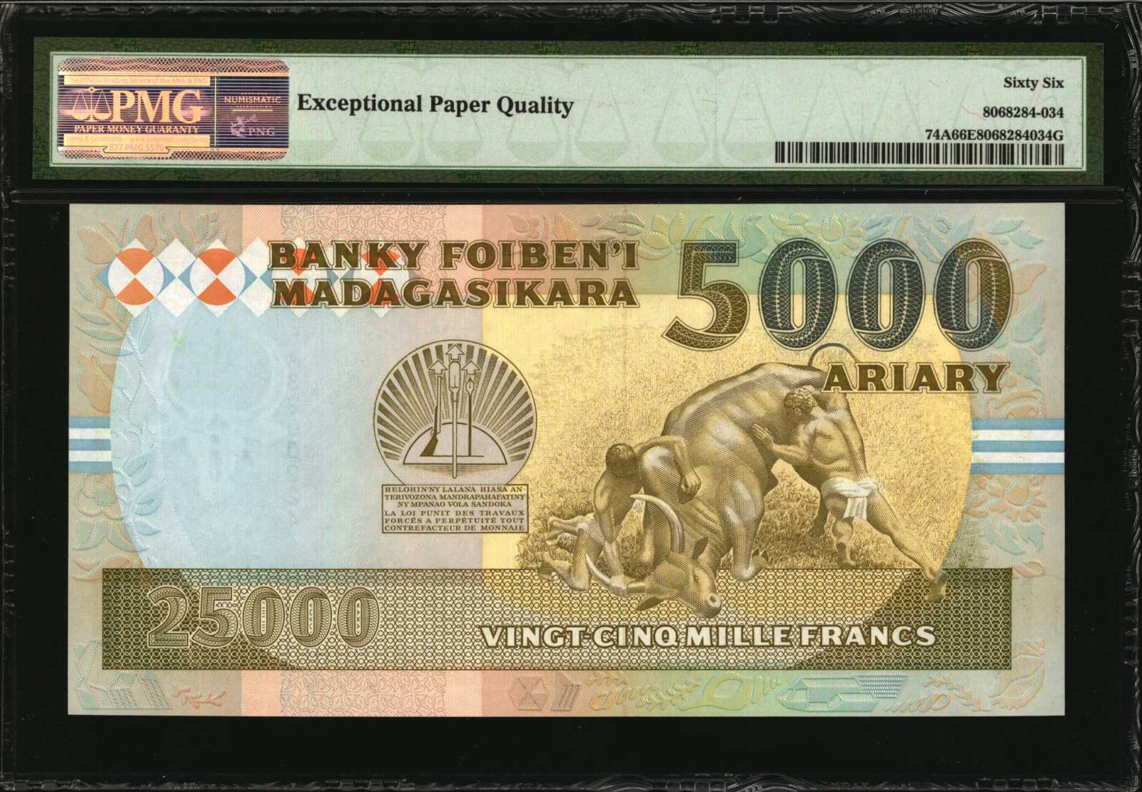 image for: Madagascar  10,000 francs = roa arivo (2,000) ariary(B308as)