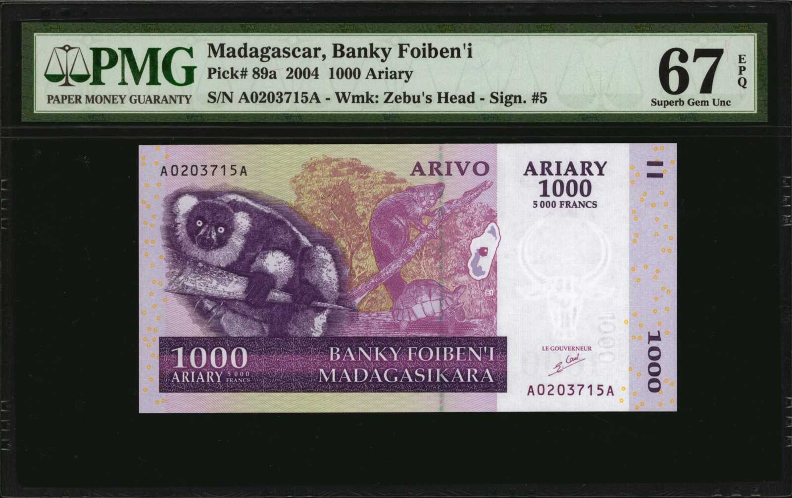image for: Madagascar  1,000 ariary = 5,000 francs (B323z)