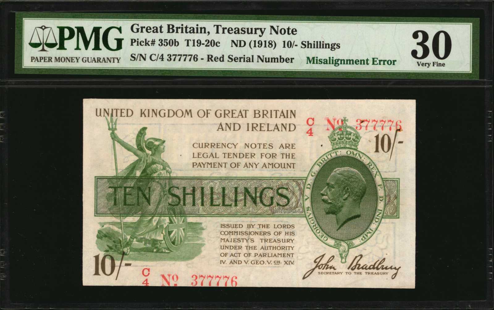  No date Sig 1: Bradbury Printer: (Waterlow Brothers & Layton) Black s/n No with dot under o Prefix A/1 - A/40 Intro: 22 10 1918 