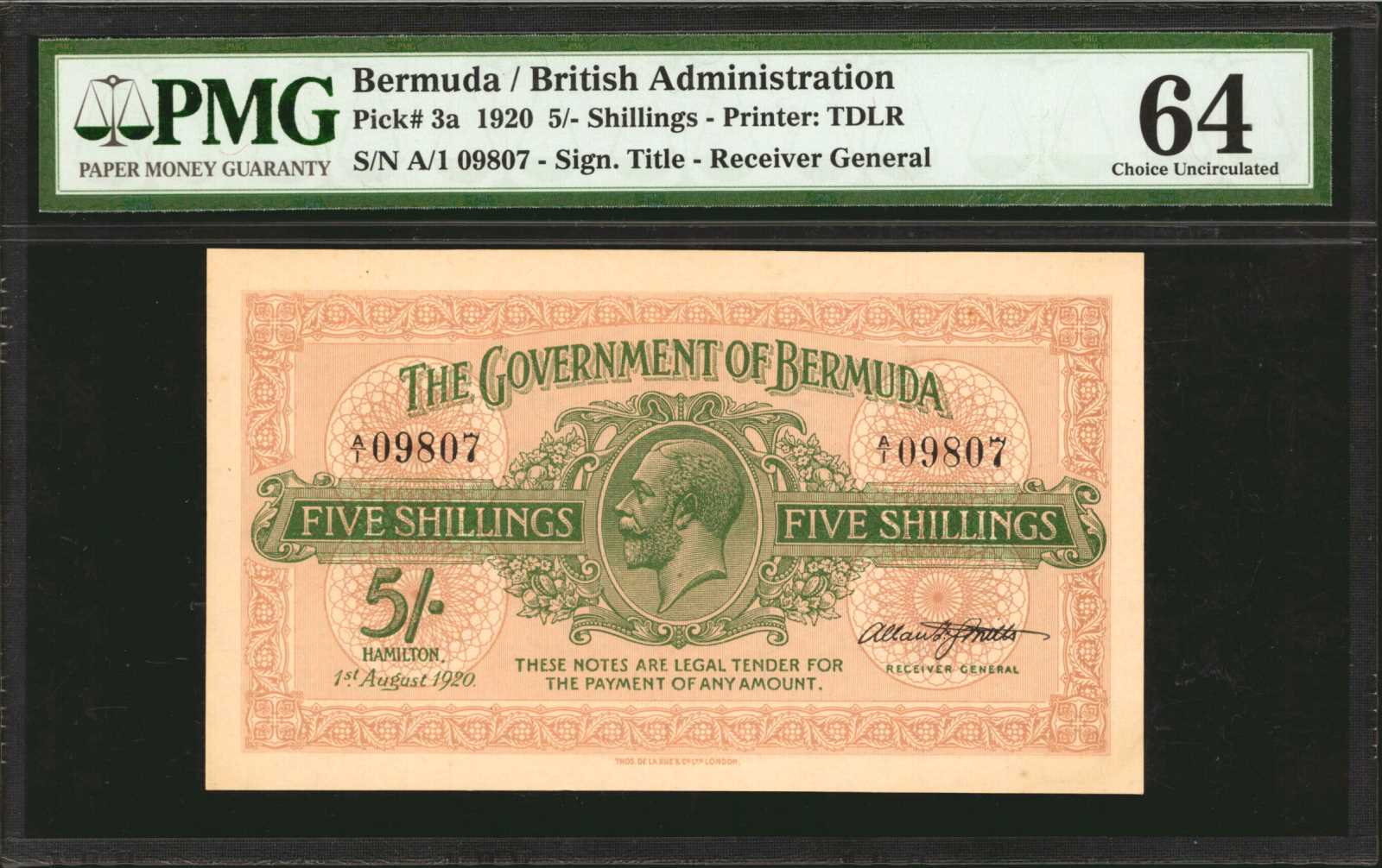 image for: Bermuda  5 shillings(B103b)