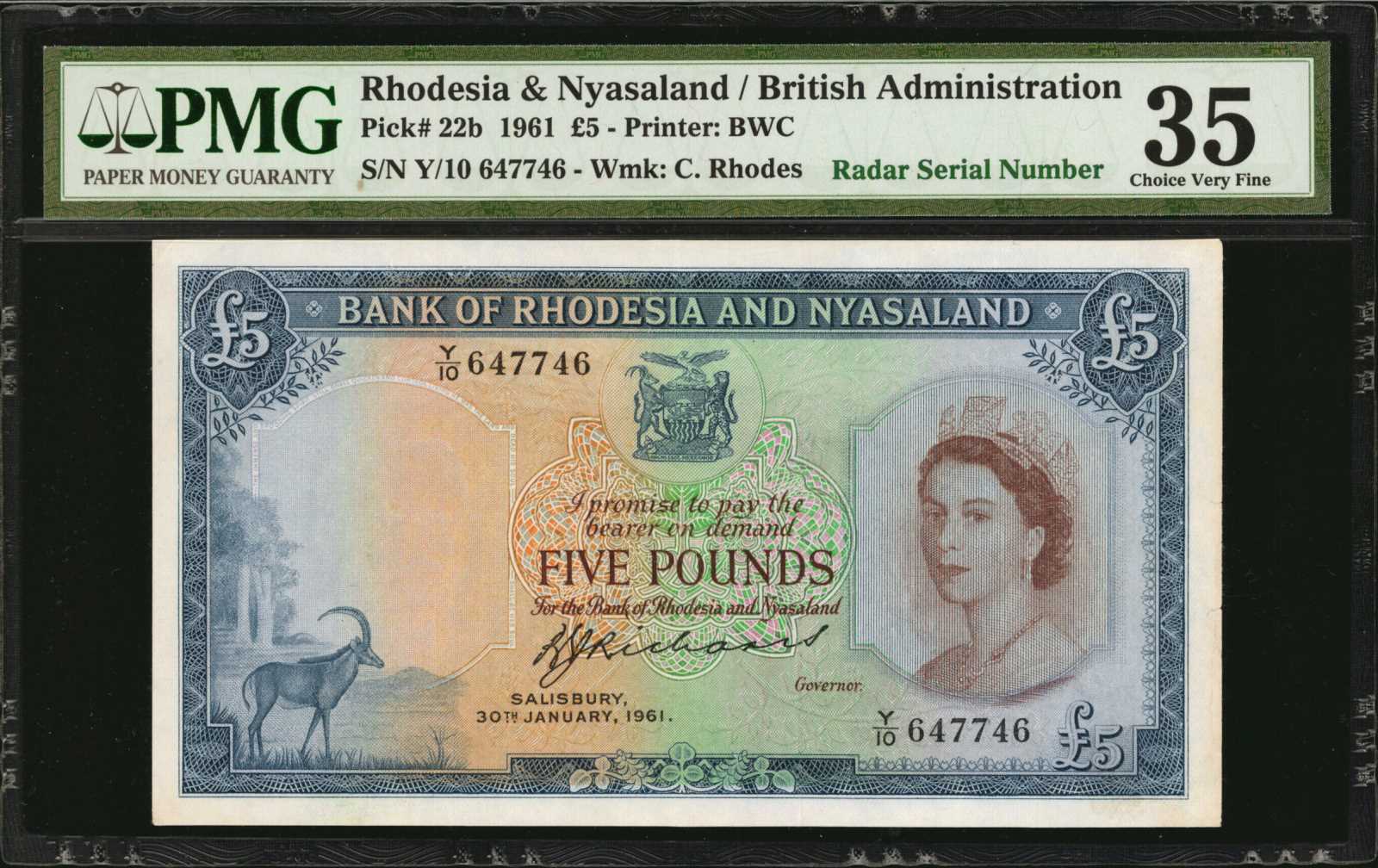 image for: Rhodesia and Nyasaland  5 pounds(B103a1as2)