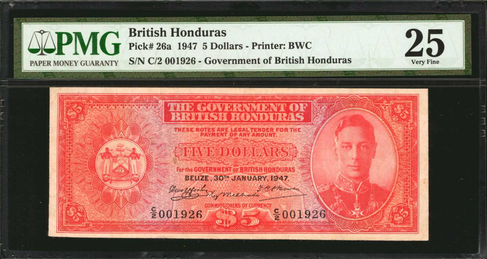 image for: British Honduras  5 dollars (B125as)