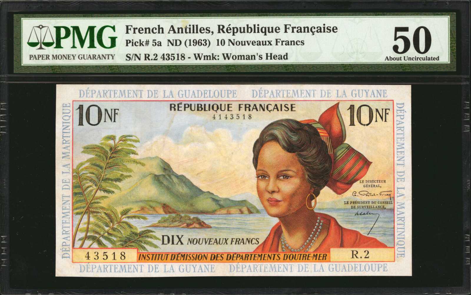 image for: French Antilles  10 nouveaux francs (B105as)