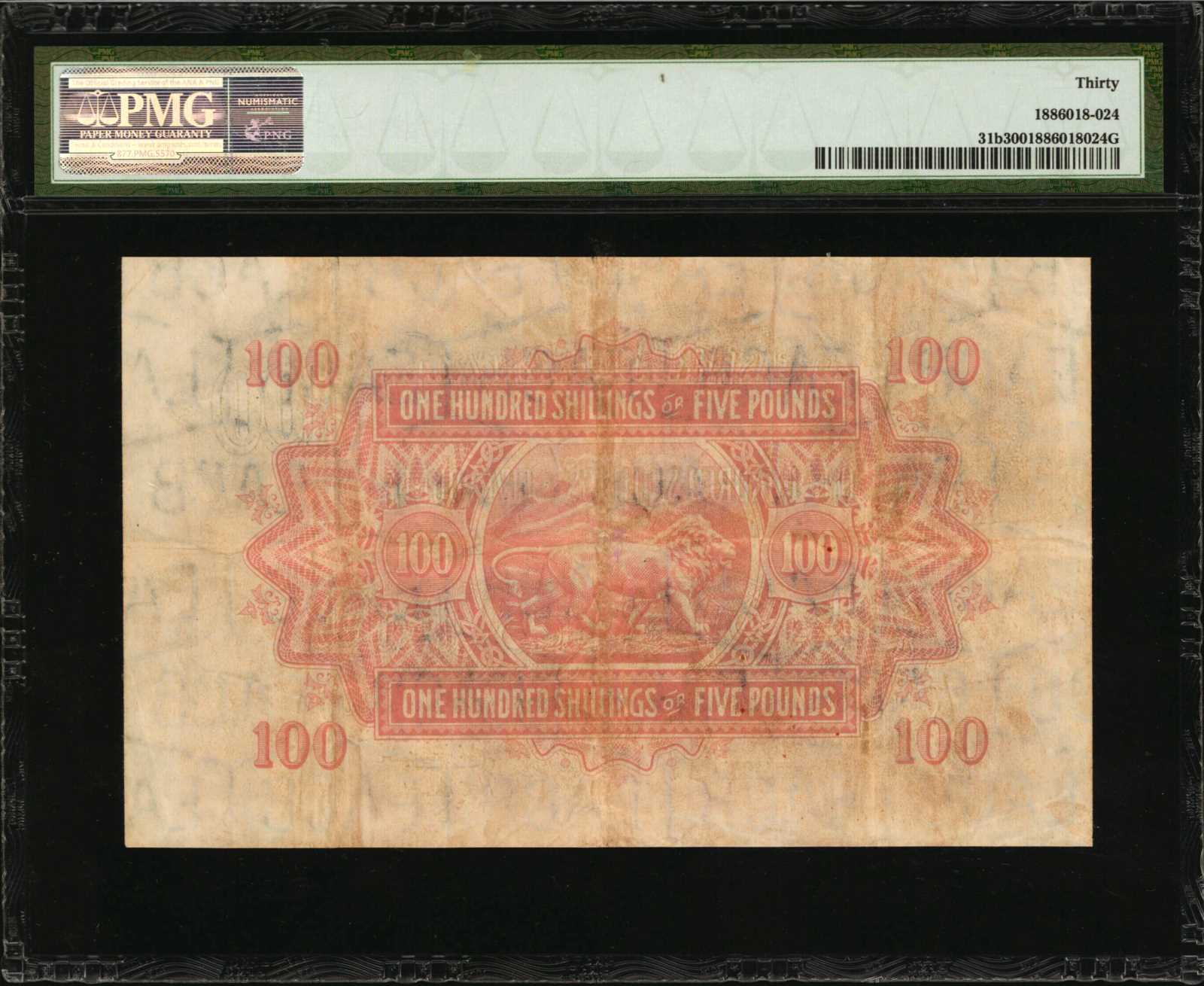 image for: East Africa  100 shillings = 5 pounds(B220b)