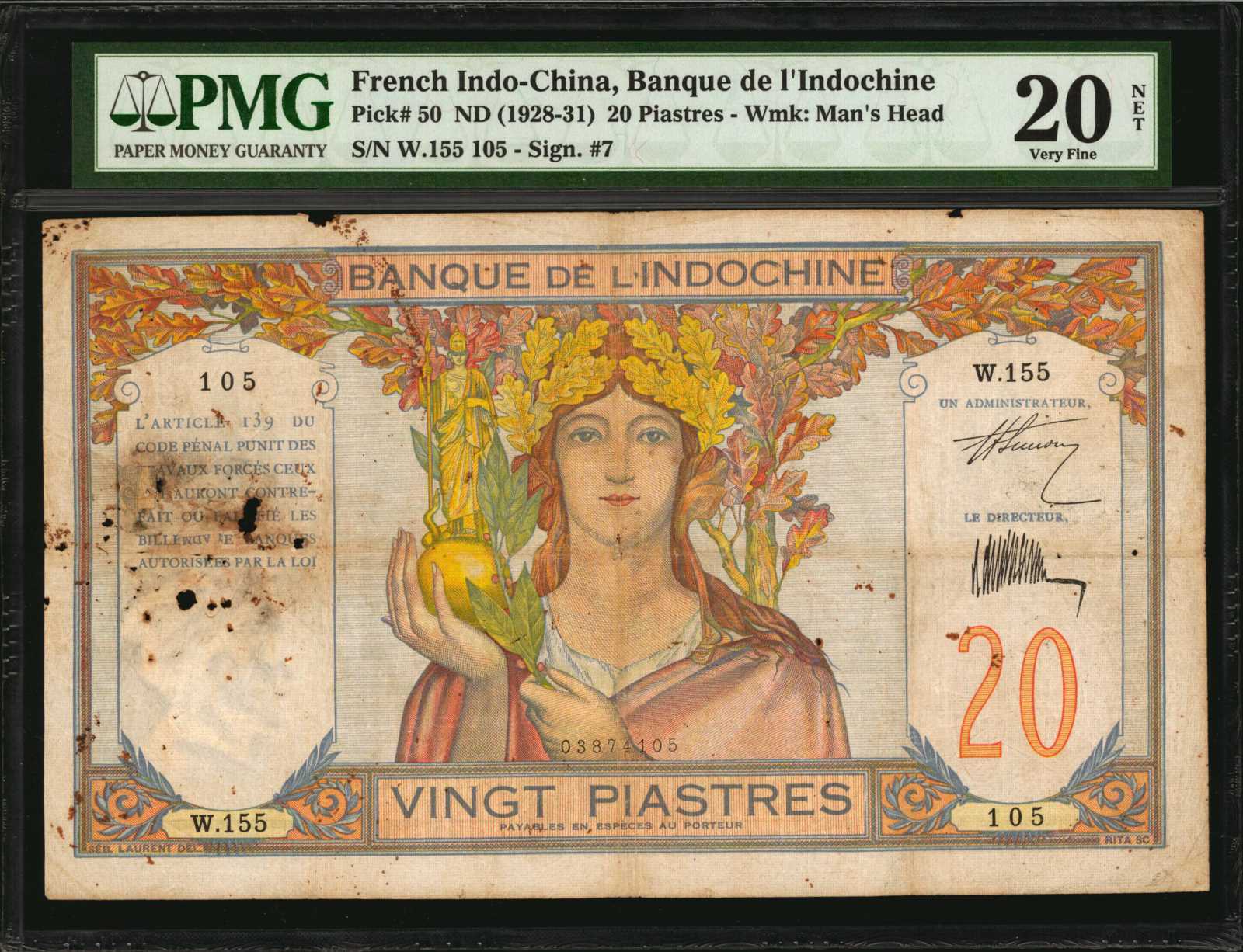 image for: French Indo-China  20 piastres(B137a)