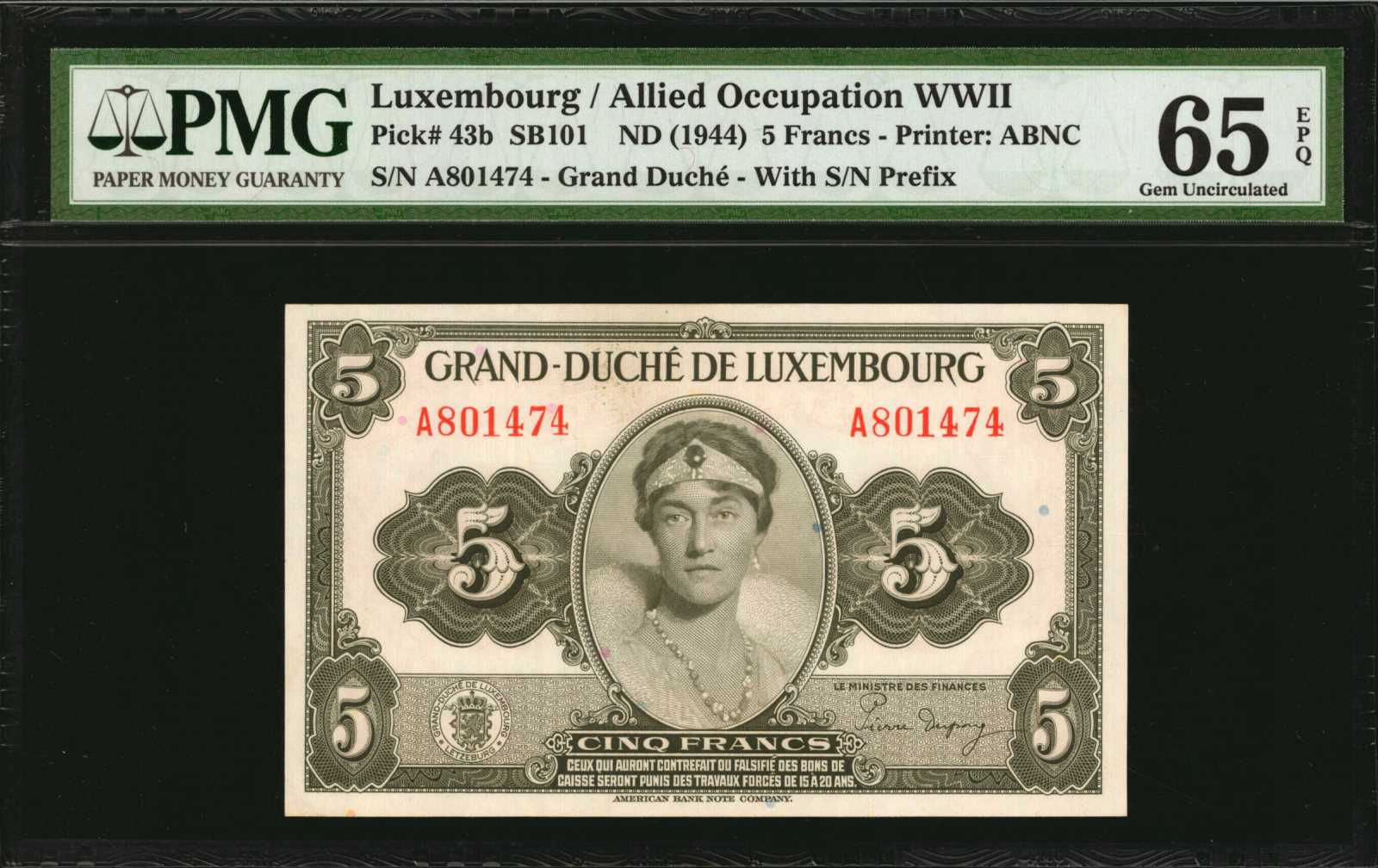 image for: Luxembourg  5 francs / frang (B325a)